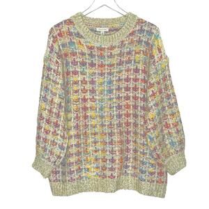 Anthropologie Stellah Tinsel Gold Metallic Tweed Pullover Sweater M NEW Chunky